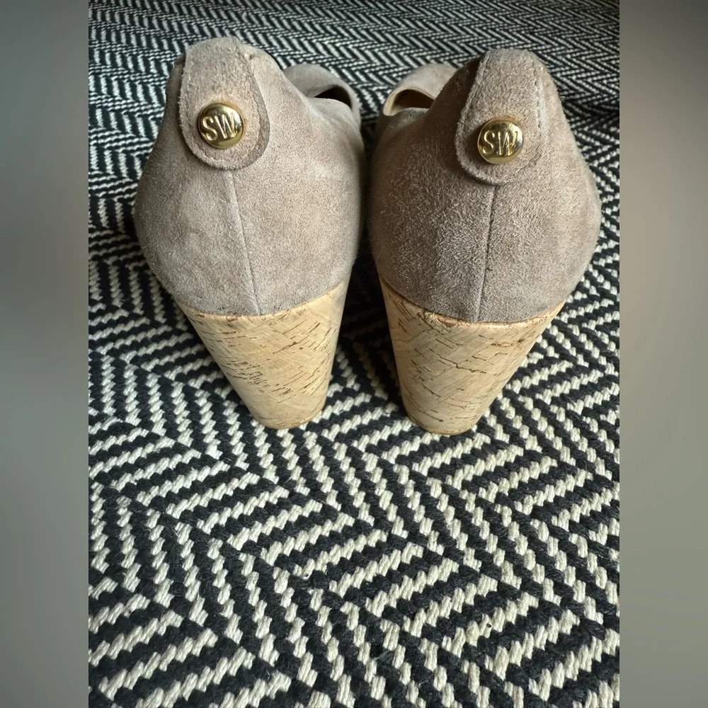 Stuart Weitzman Corkswoon Suede Leather Cork Wedge Shoes Tan Nude Size 10 - Picture 6 of 9